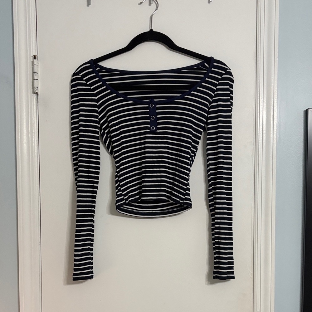 Striped Long Sleeve Top - Navy and White